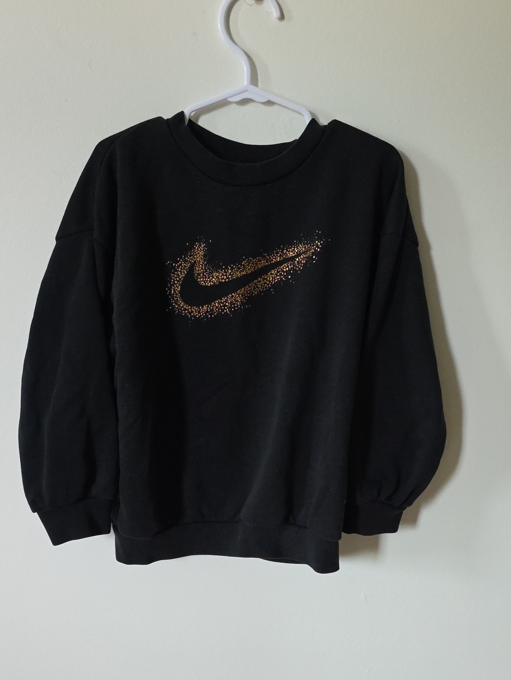 Nike Black Crewneck Sweatshirt with Gold Swoosh Accent, 3/4Y